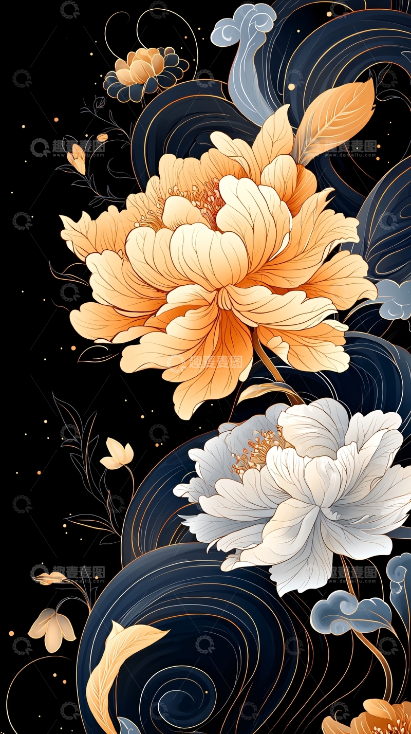 高清大图下载【趣麦麦图】夜色中的花与云