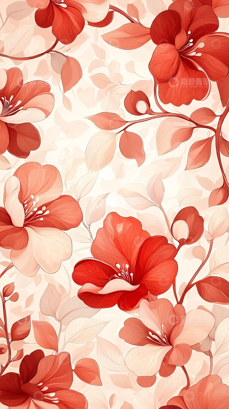 高清大图下载【趣麦麦图】红色花卉背景图案素材