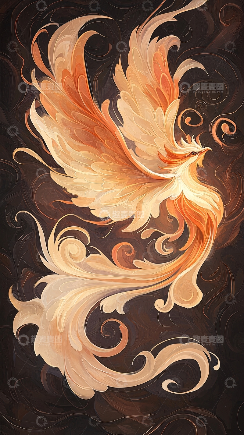 高清大图下载【趣麦麦图】凤凰展翅飞翔艺术插画
