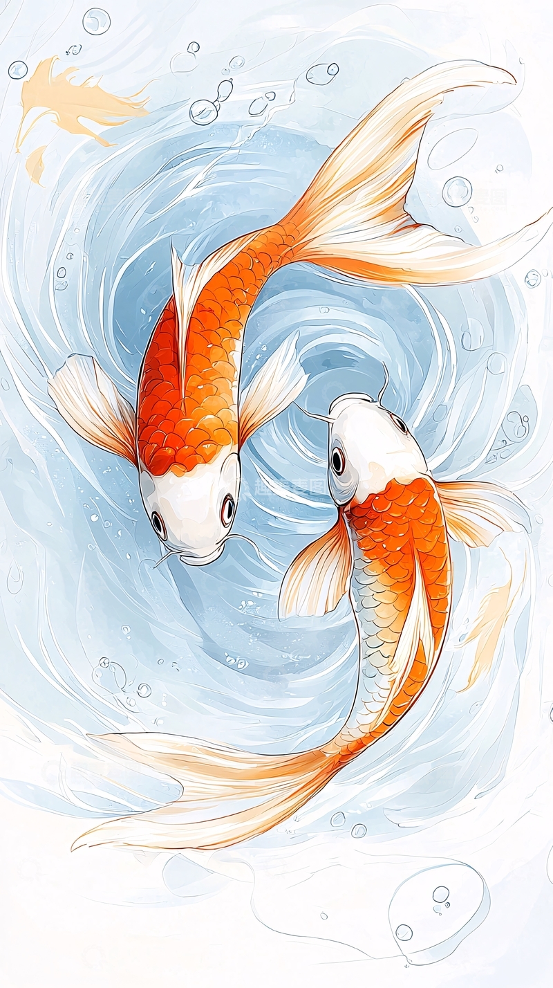 高清大图下载【趣麦麦图】金鱼游泳动态插画