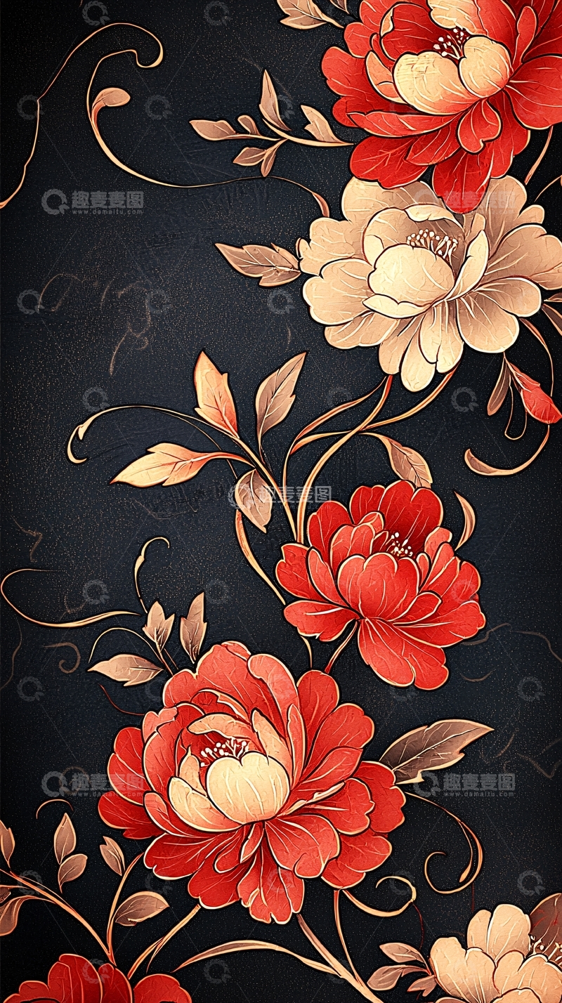 高清大图下载【趣麦麦图】古典花卉图案背景素材