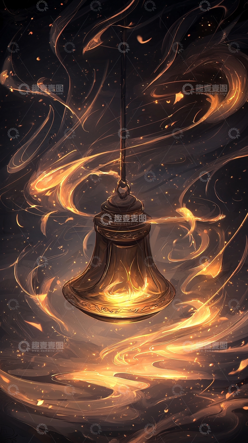 高清大图下载【趣麦麦图】-金色吊灯与火焰漩涡