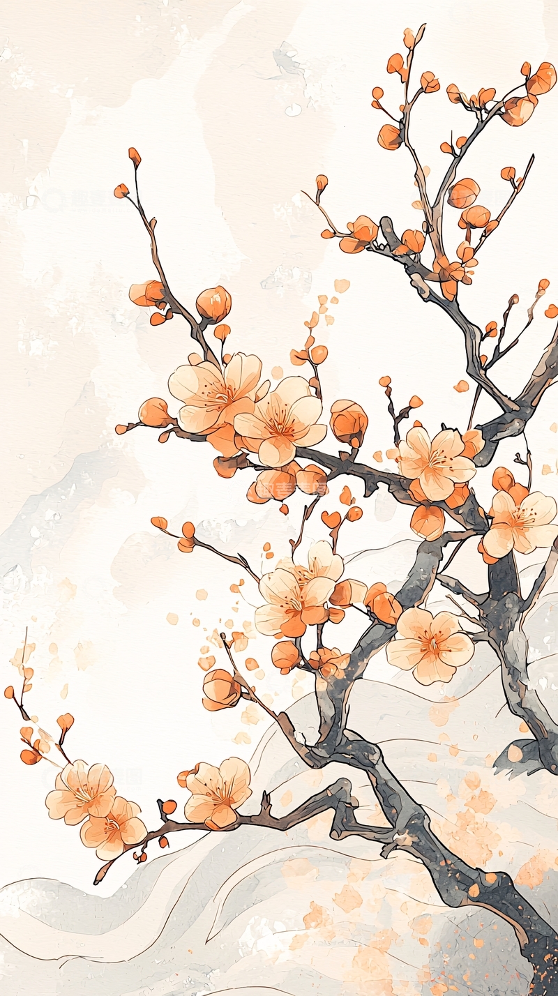 高清大图下载【趣麦麦图】橙色樱花树枝背景图