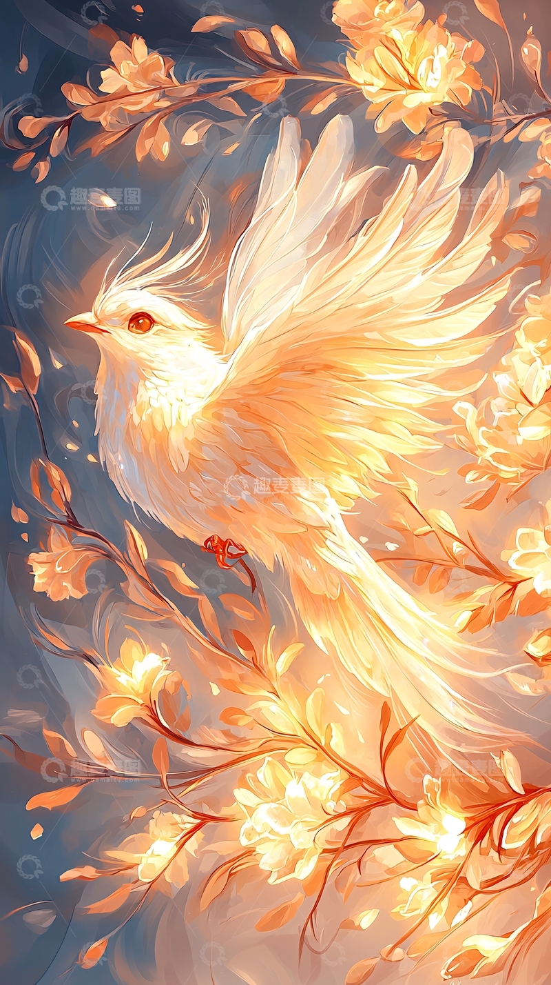 高清大图下载【趣麦麦图】凤凰与秋花的艺术插画