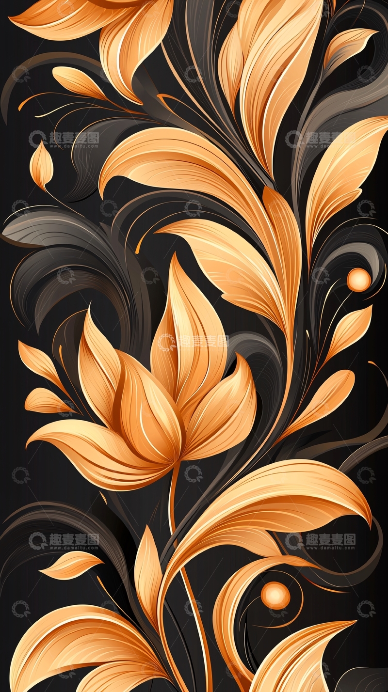 高清大图下载【趣麦麦图】金色花卉抽象艺术图案