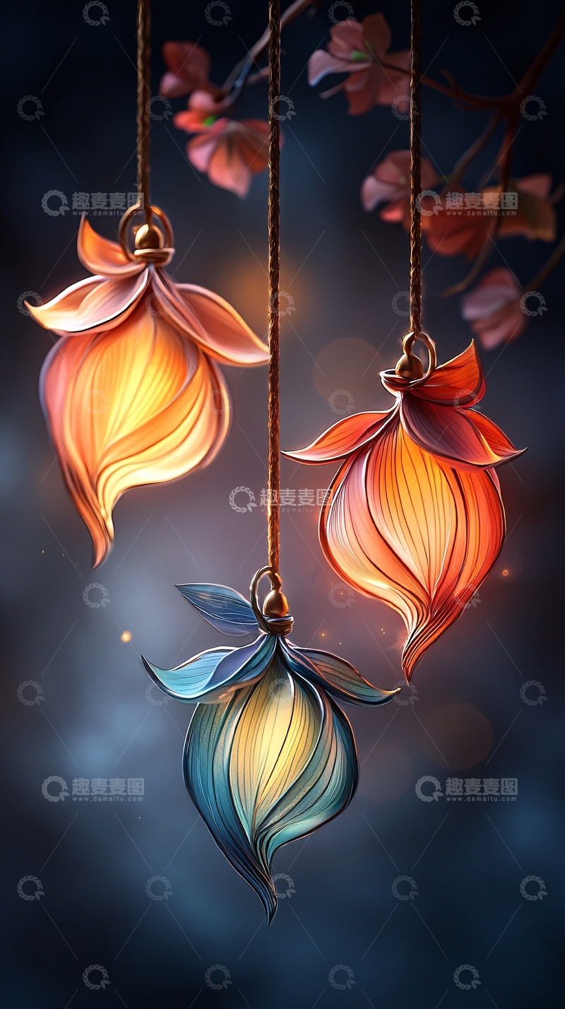 高清大图下载【趣麦麦图】悬挂花朵灯饰背景图