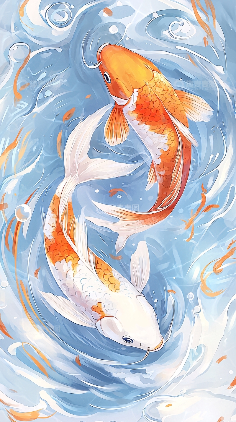 高清大图下载【趣麦麦图】金鱼跃动水波纹背景图