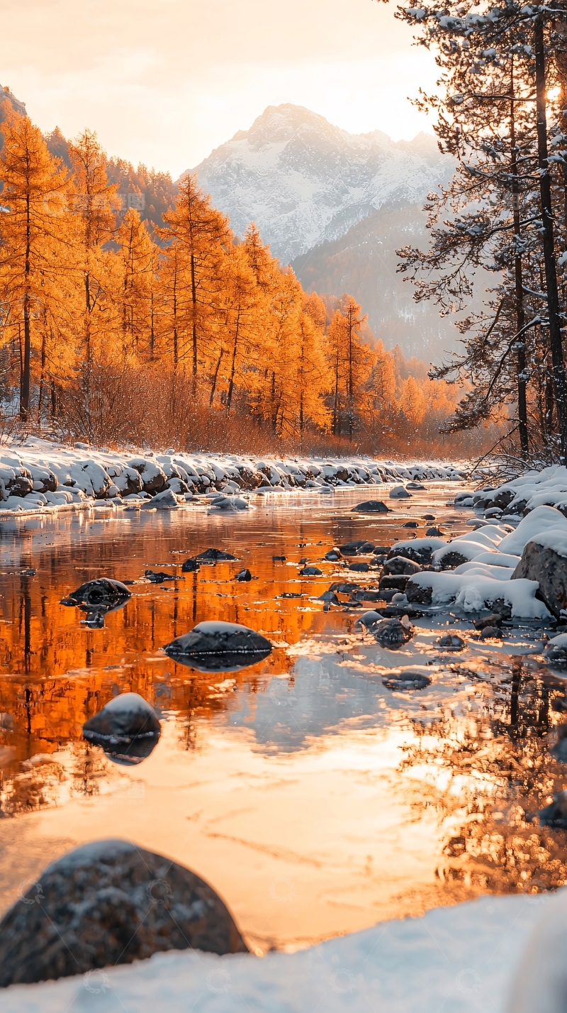 高清大图下载【趣麦麦图】冬日山间小溪风景