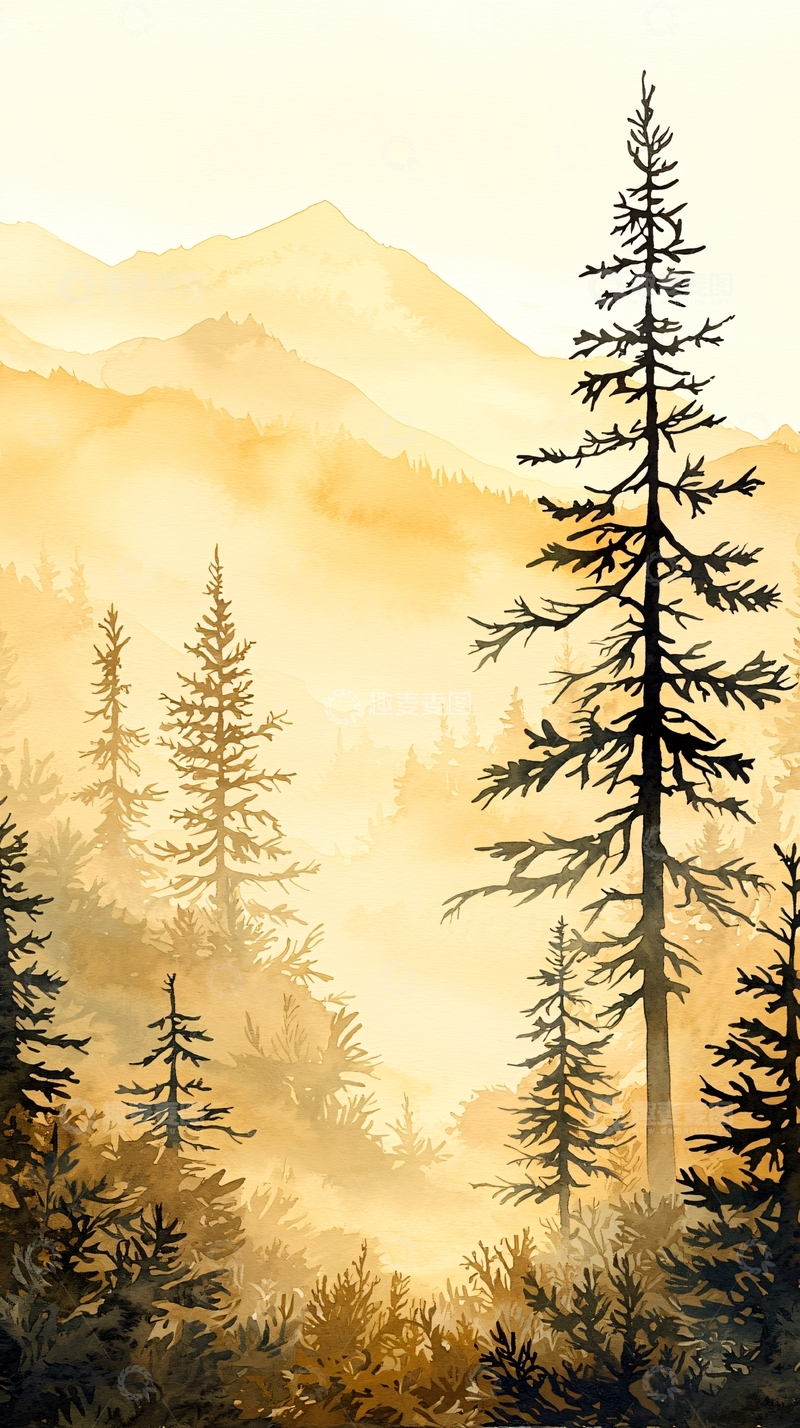 高清大图下载【趣麦麦图】晨雾中的森林与山脉