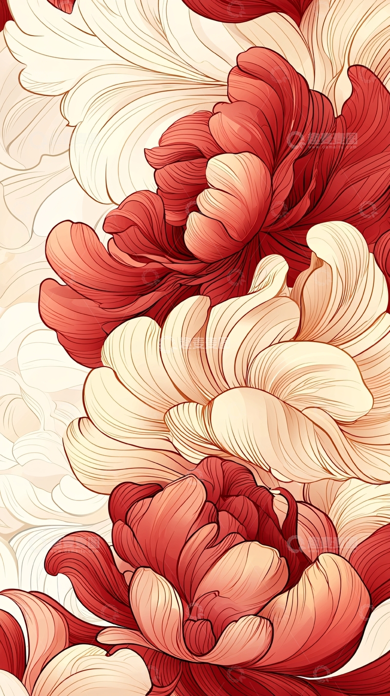高清大图下载【趣麦麦图】红色花卉手绘艺术背景图