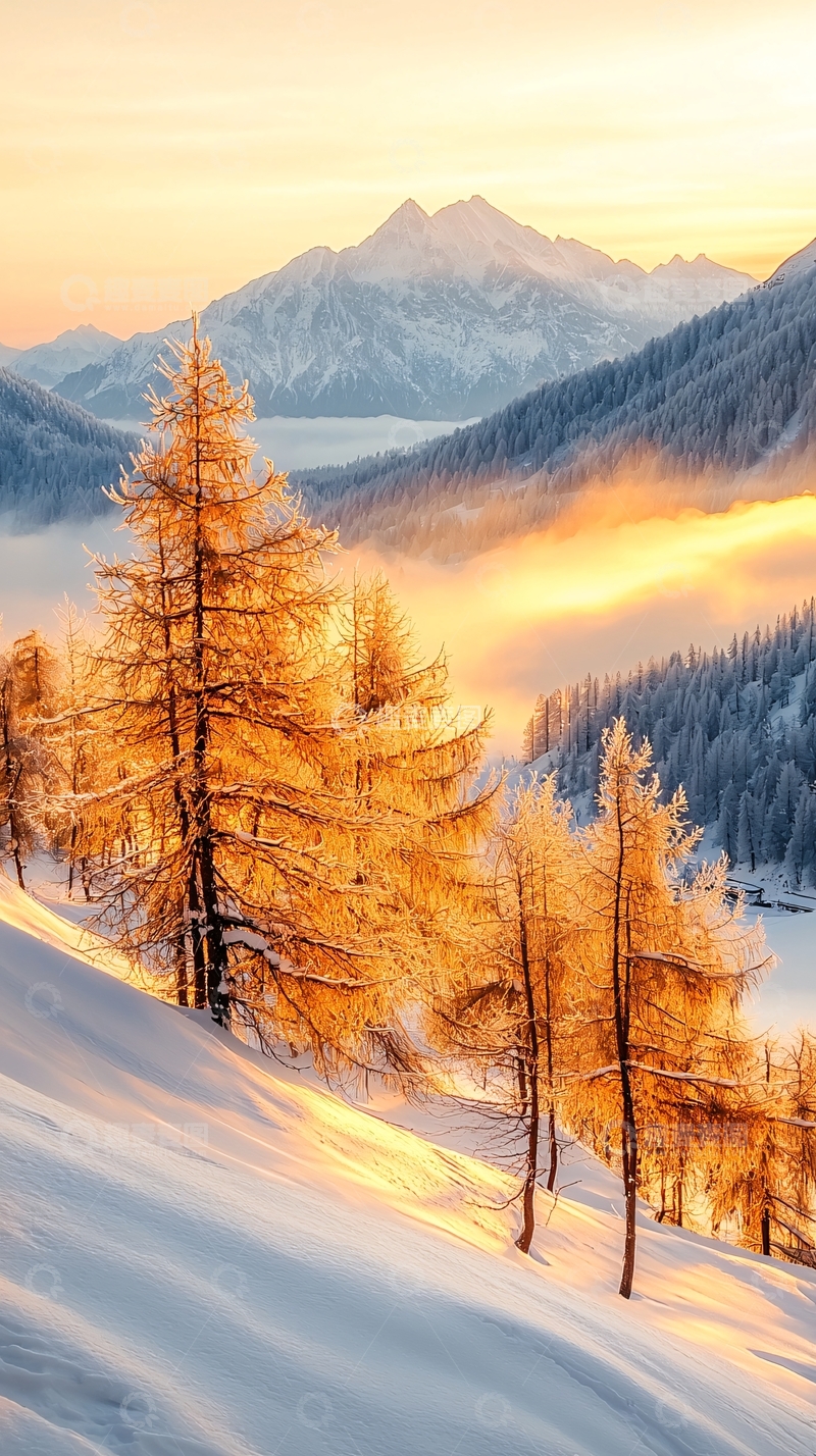 高清大图下载【趣麦麦图】冬日山间雪景