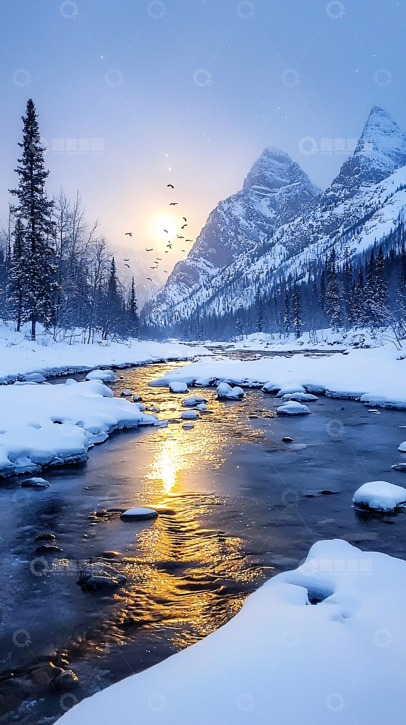 高清大图下载【趣麦麦图】冬日雪山河流风景