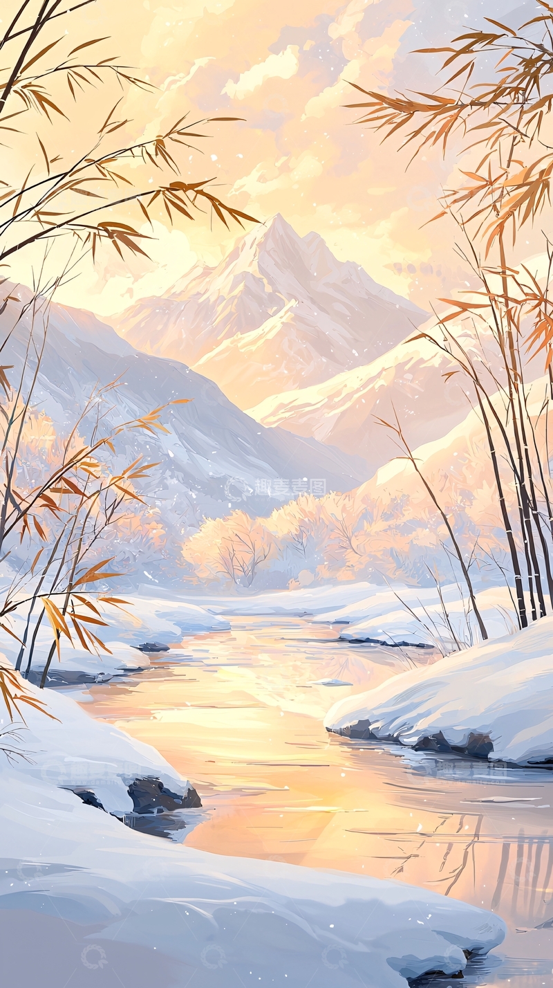 高清大图下载【趣麦麦图】冬日山间小溪风景