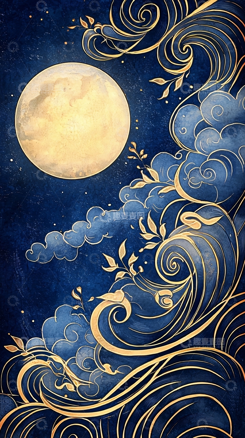 高清大图下载【趣麦麦图】月夜云卷金线纹饰