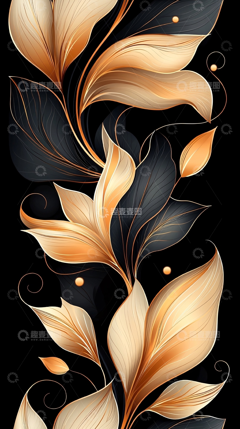 高清大图下载【趣麦麦图】金色花卉艺术图案背景