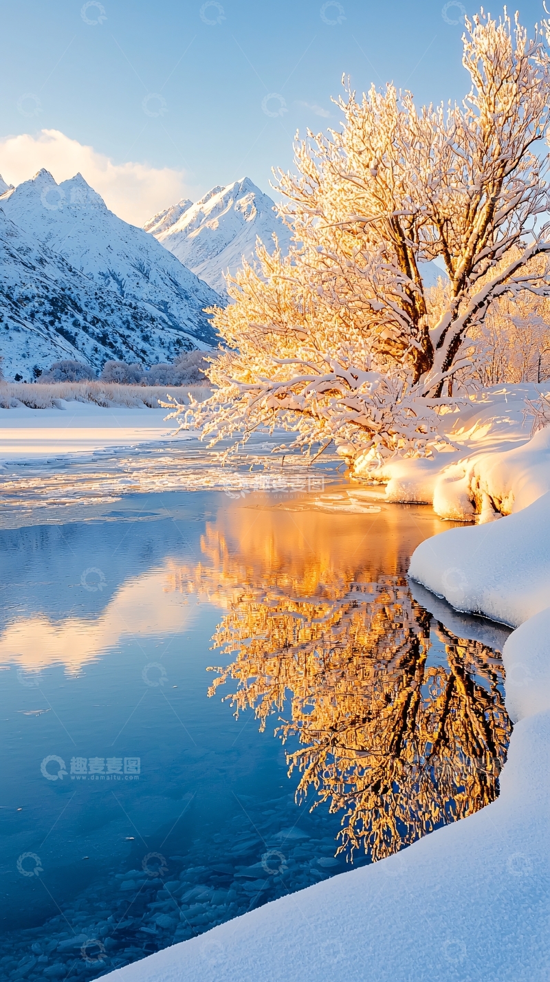 高清大图下载【趣麦麦图】冬日雪景湖畔树影