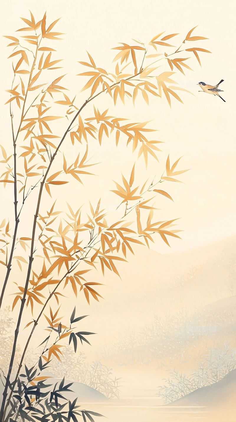 高清大图下载【趣麦麦图】秋日竹林鸟鸣图