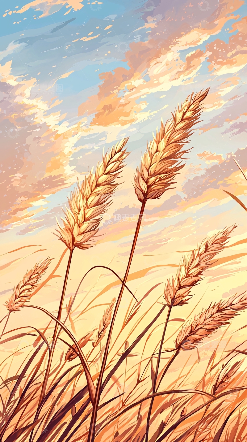 高清大图下载【趣麦麦图】秋日麦田夕阳美景