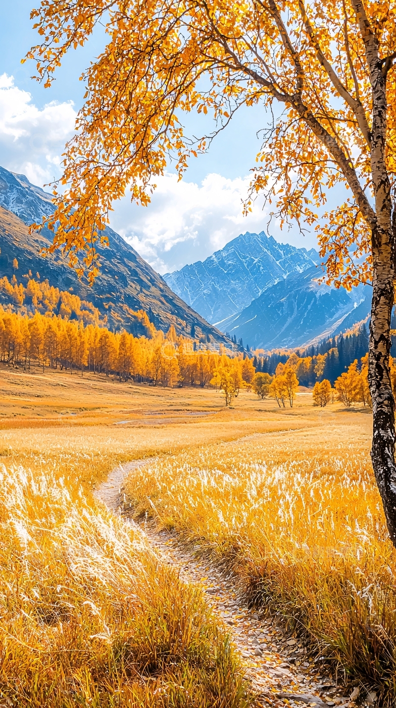 高清大图下载【趣麦麦图】秋日山谷小径风景