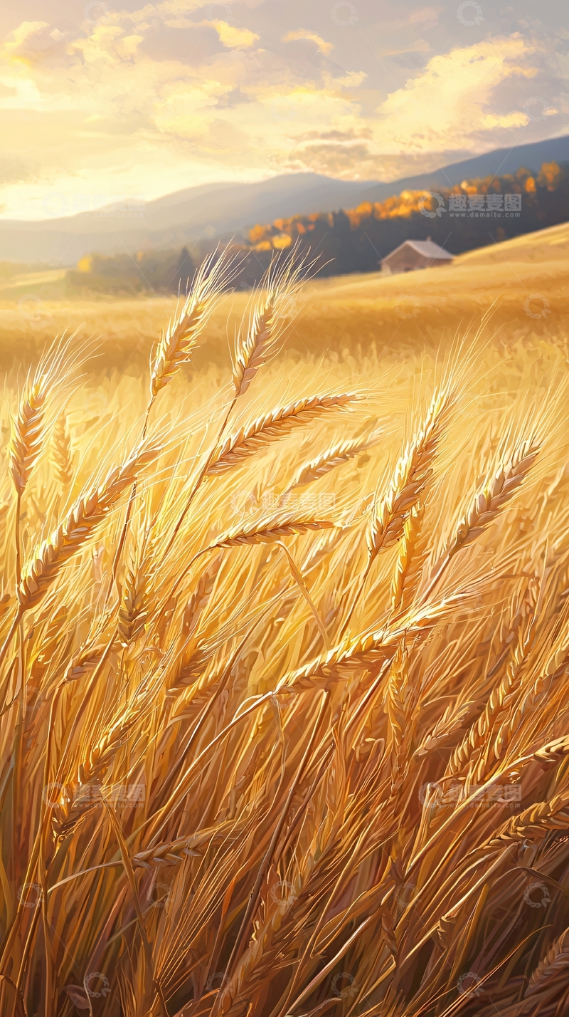高清大图下载【趣麦麦图】金色麦田与夕阳