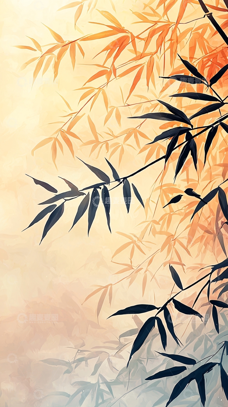 高清大图下载【趣麦麦图】秋日竹林鸟鸣图