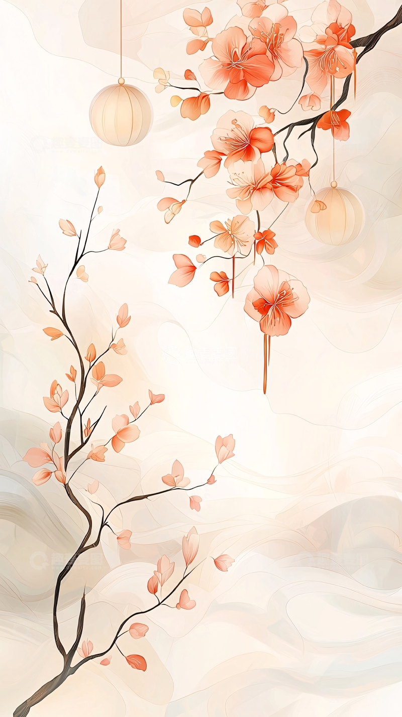 高清大图下载【趣麦麦图】桃花灯笼背景图