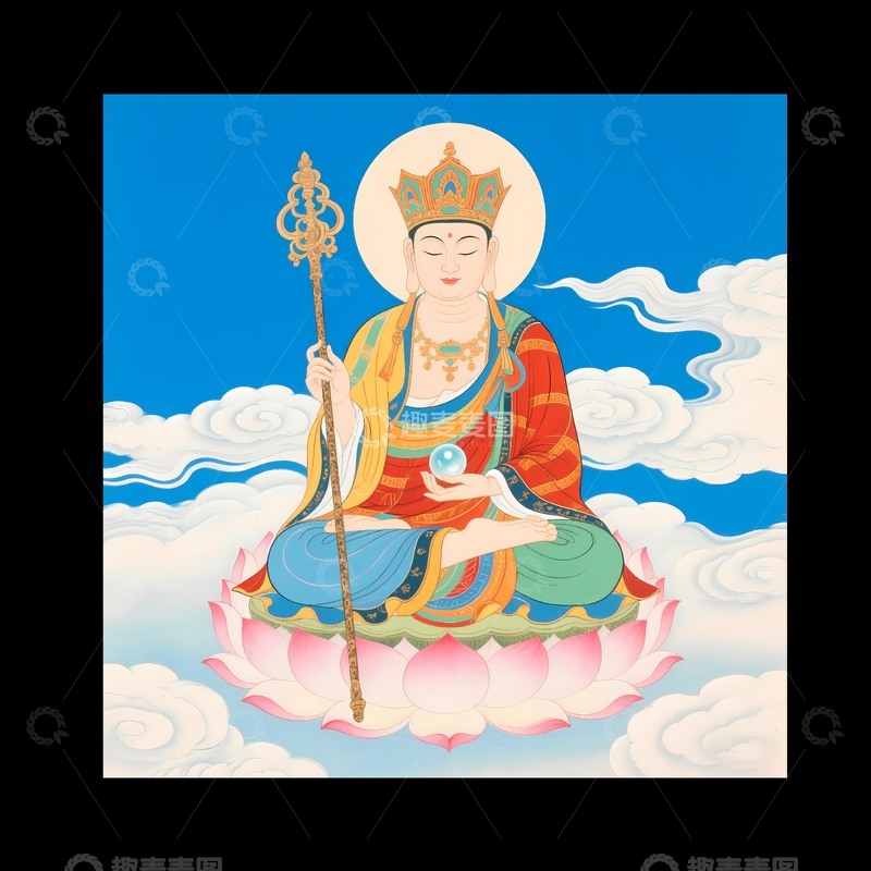 地藏王菩萨坐在莲花宝座