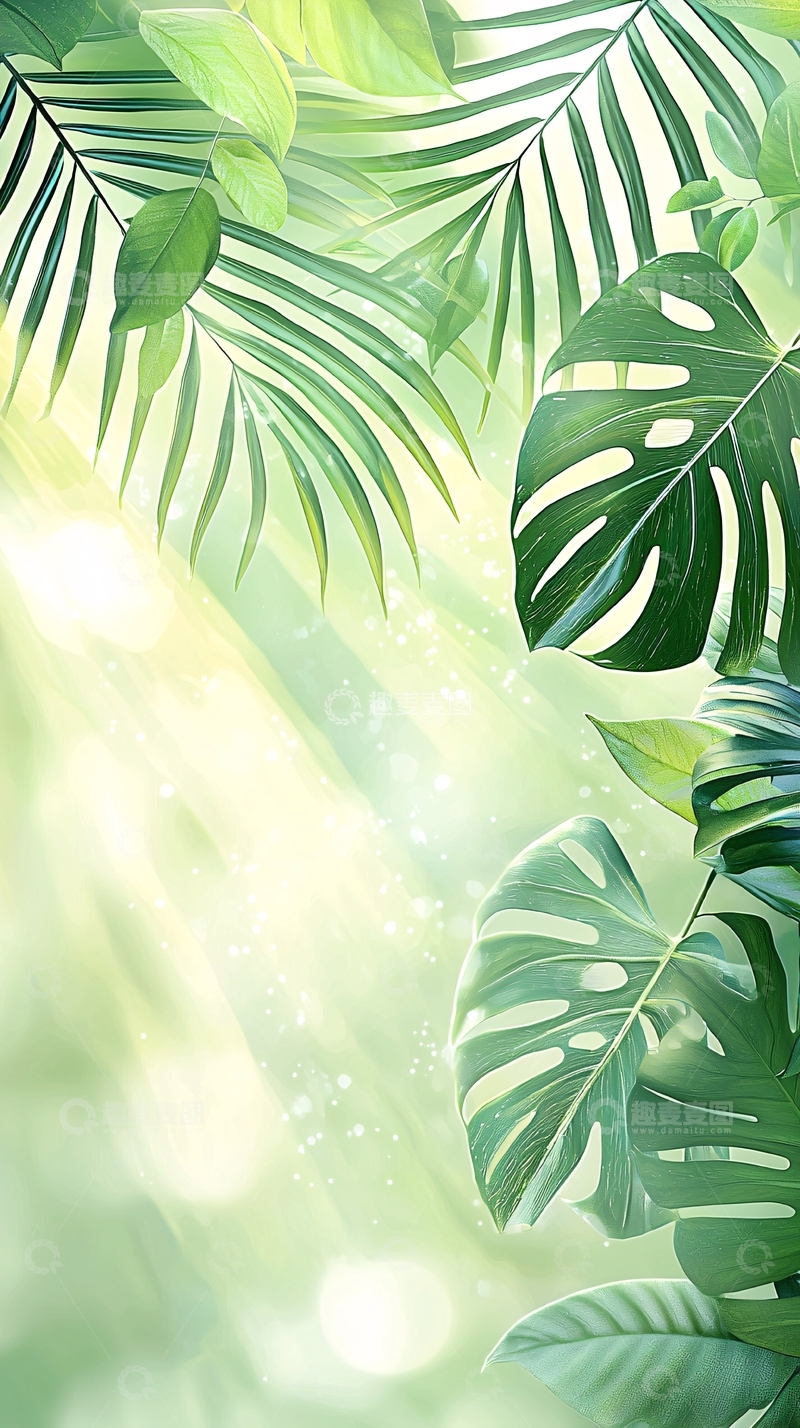 高清大图下载【趣麦麦图】热带植物光影背景