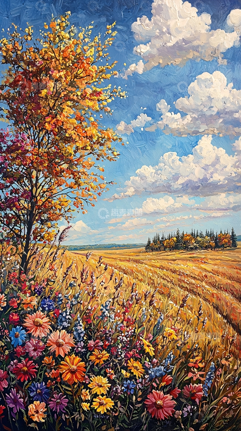 高清大图下载【趣麦麦图】秋日田野花海风景画