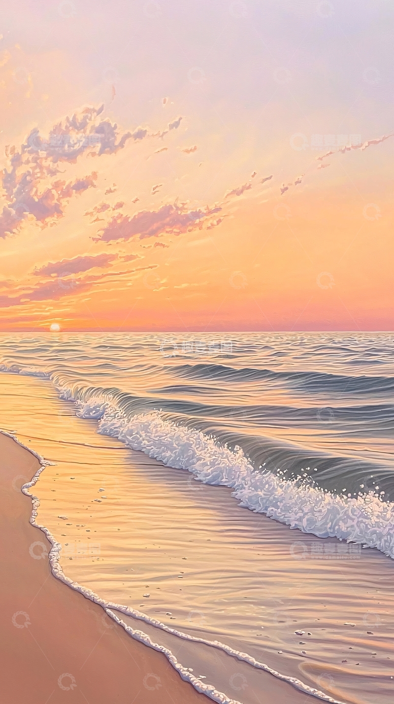高清大图下载【趣麦麦图】日落海滩海浪沙滩风景