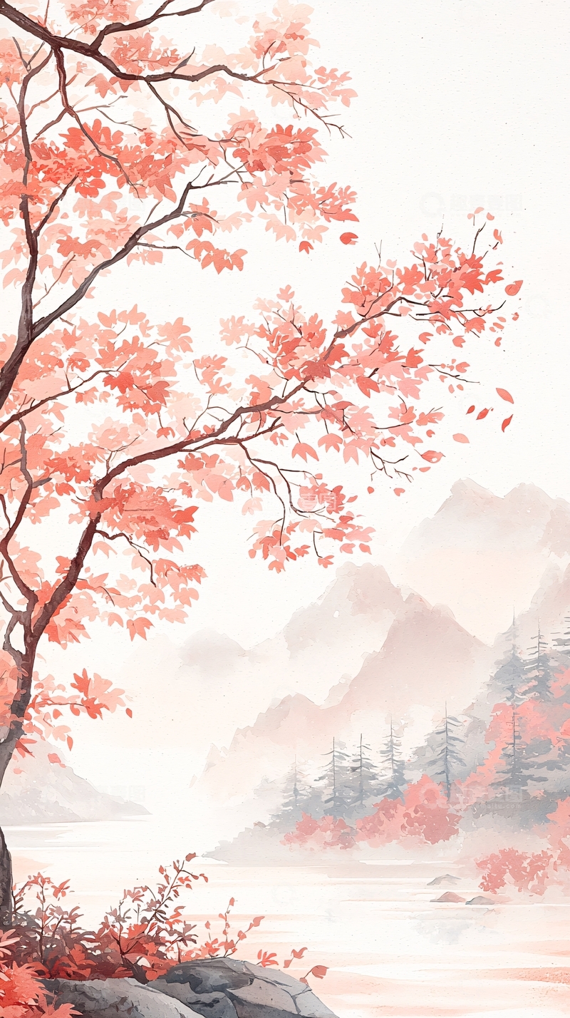 高清大图下载【趣麦麦图】秋日山水画风景图