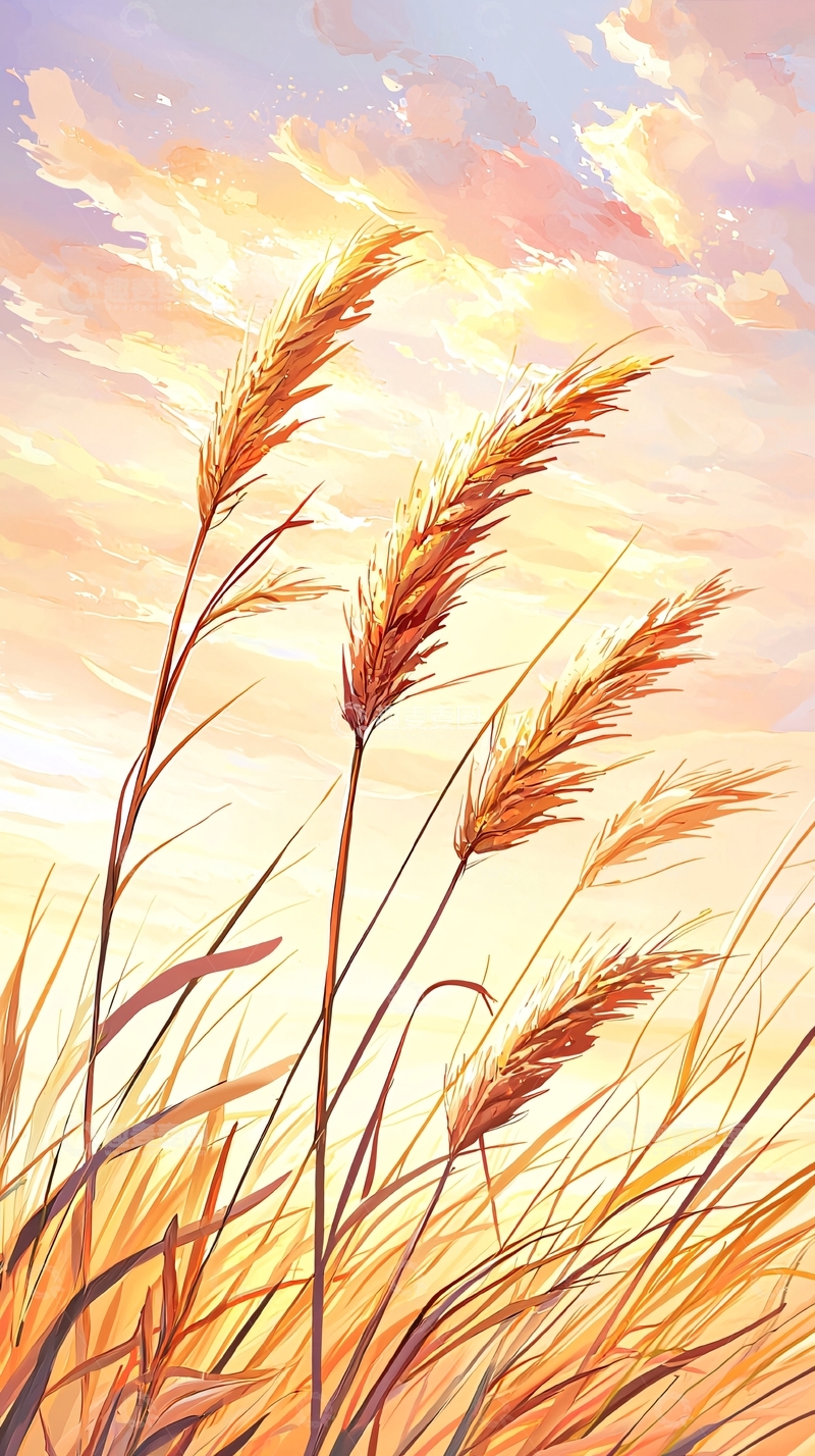 高清大图下载【趣麦麦图】秋日麦田夕阳美景