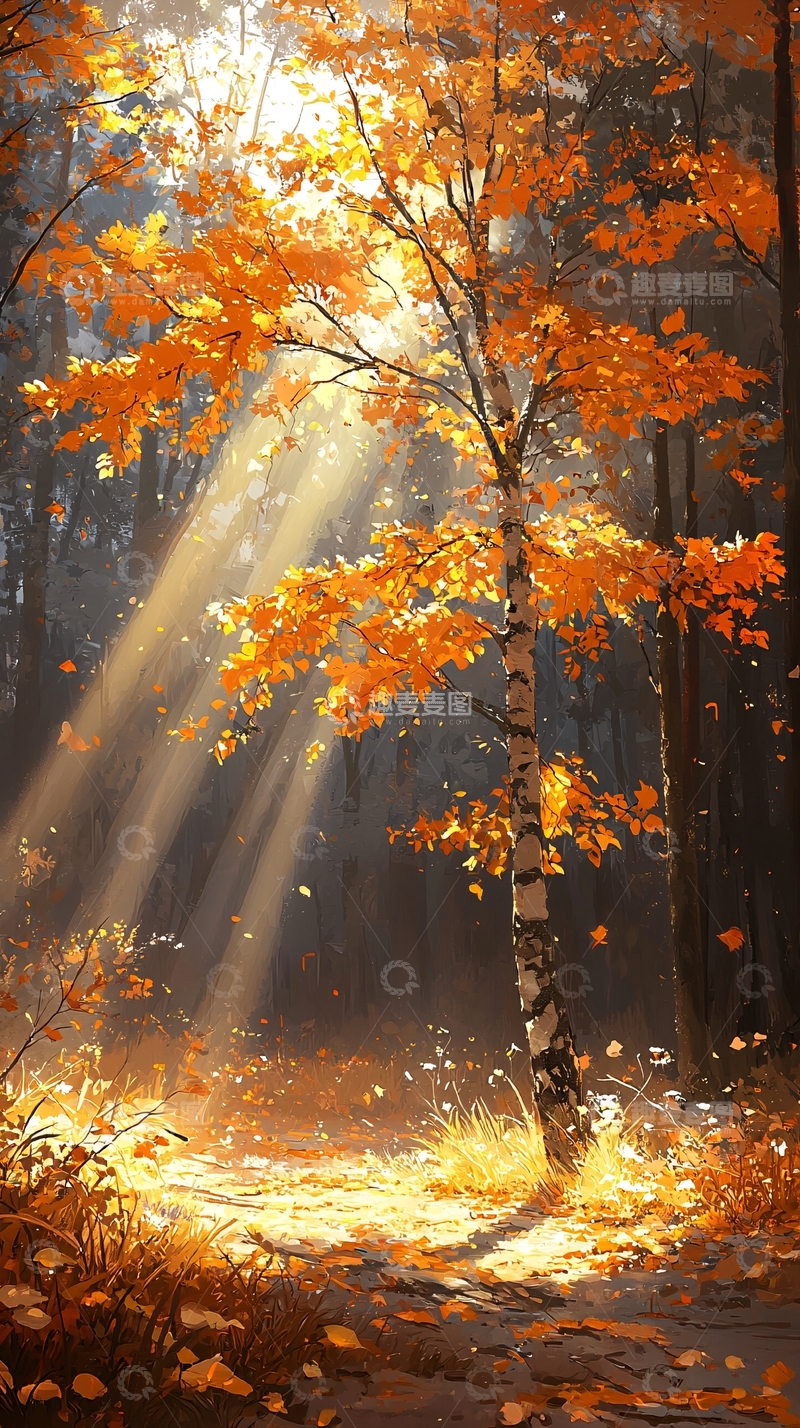高清大图下载【趣麦麦图】秋日森林阳光穿透