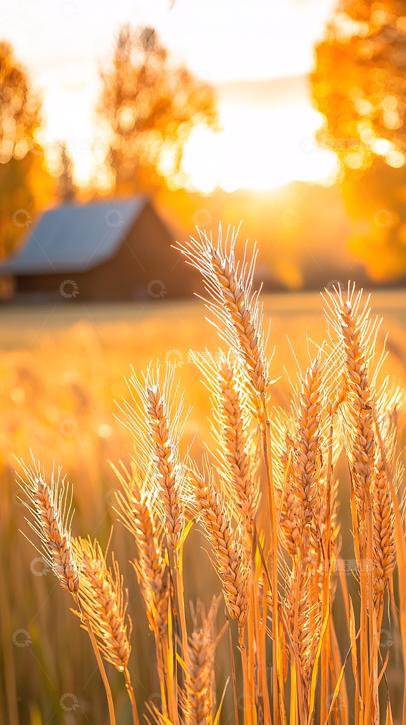 高清大图下载【趣麦麦图】秋日麦田夕阳美景