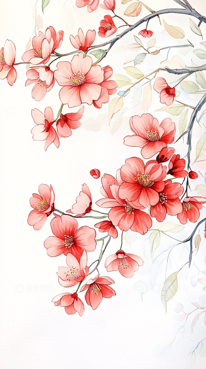 高清大图下载【趣麦麦图】桃花盛开树枝背景图