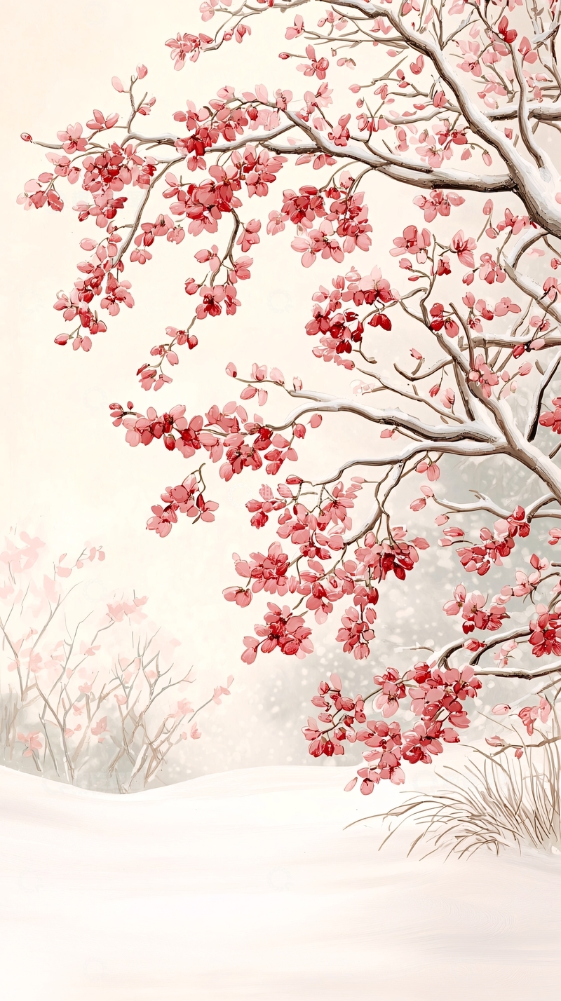 高清大图下载【趣麦麦图】雪中樱花树风景画