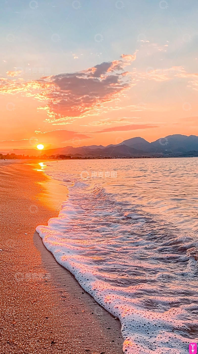 高清大图下载【趣麦麦图】夕阳海滩海浪沙滩风景