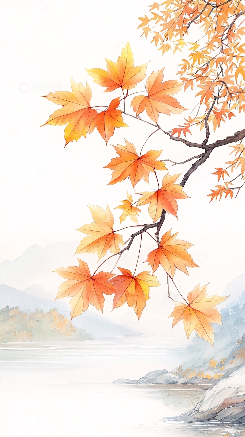 高清大图下载【趣麦麦图】秋日枫叶湖畔风景