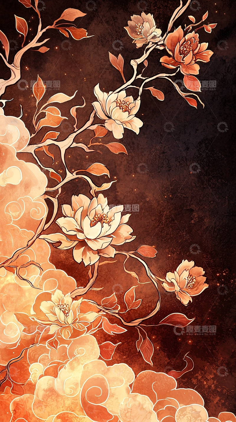 高清大图下载【趣麦麦图】秋日花影与云雾