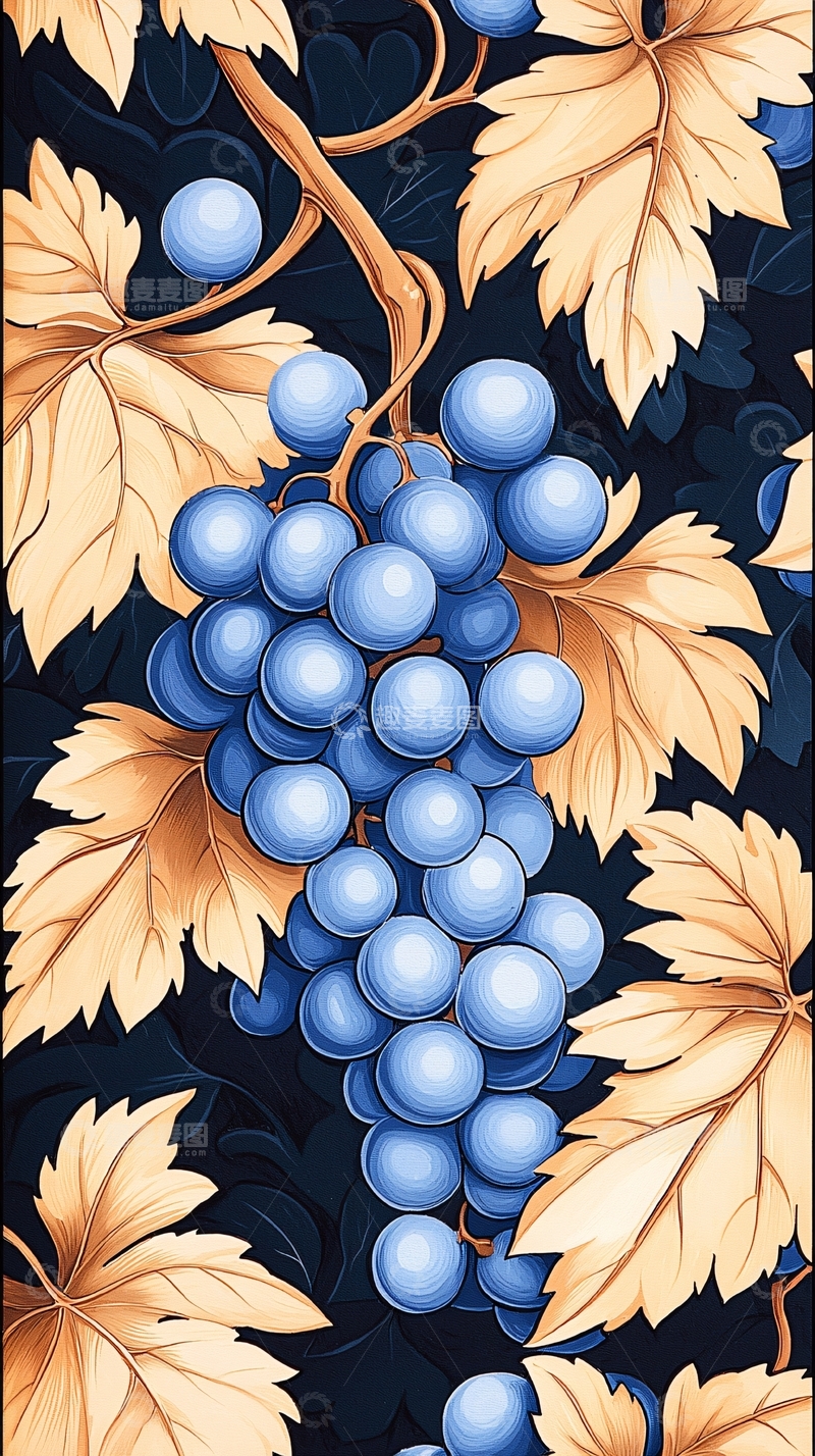 葡萄与叶子插画背景
