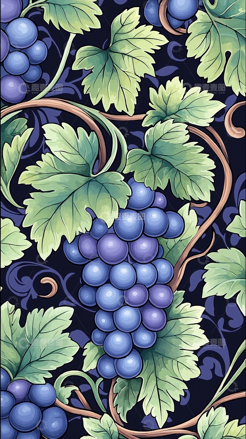 高清大图下载【趣麦麦图】葡萄藤蔓背景图案