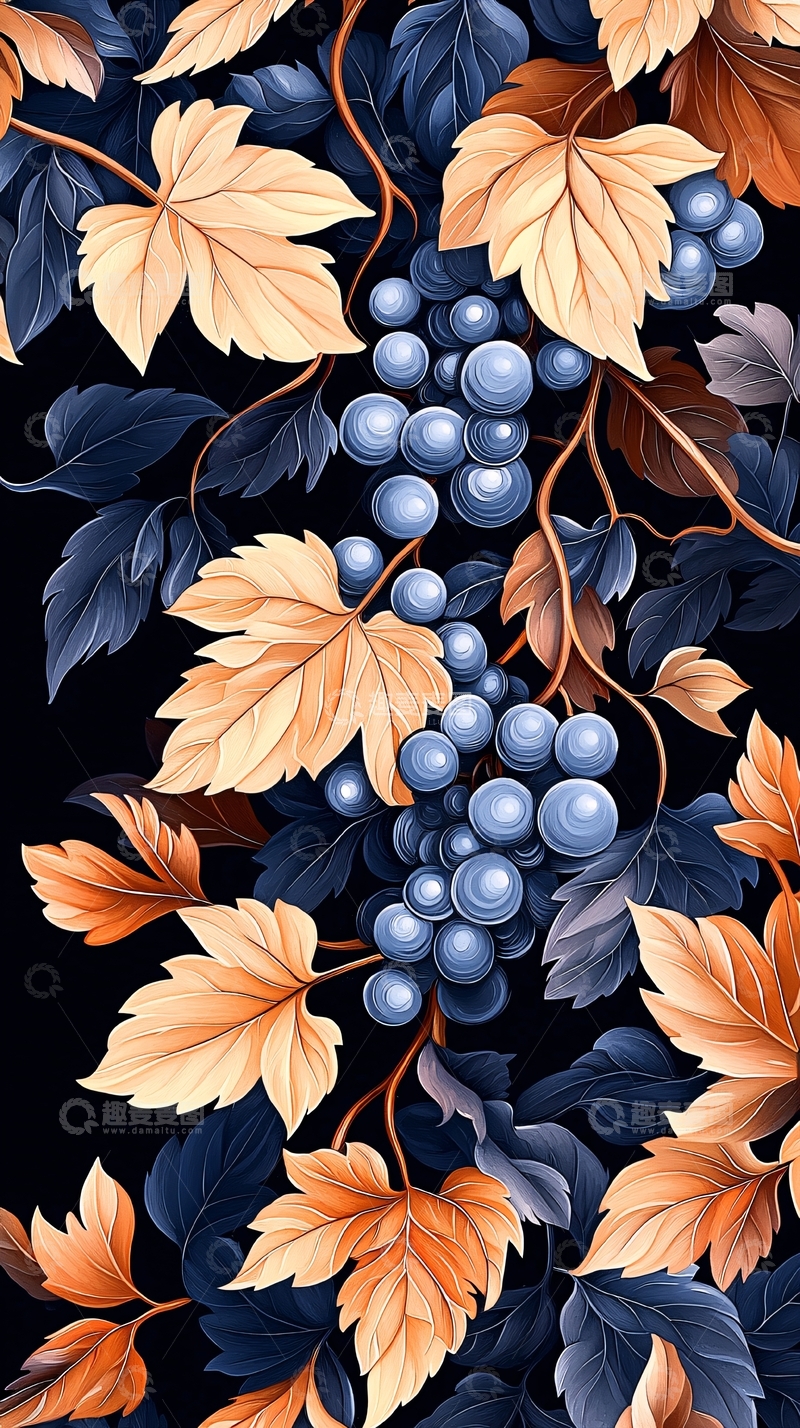 高清大图下载【趣麦麦图】秋日葡萄与叶子背景图