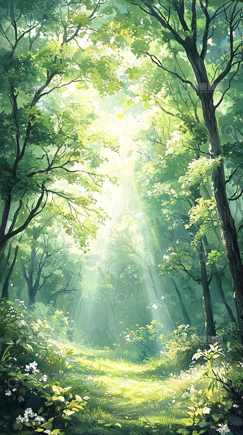 高清大图下载【趣麦麦图】森林中的阳光穿透
