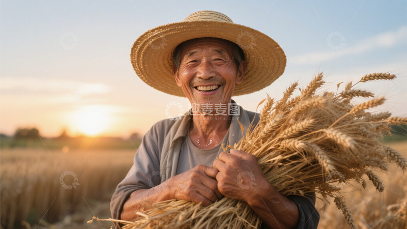 抱着麦穗的农民伯伯