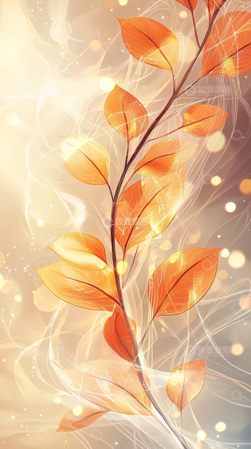 高清大图下载【趣麦麦图】秋日温暖光影下的树叶