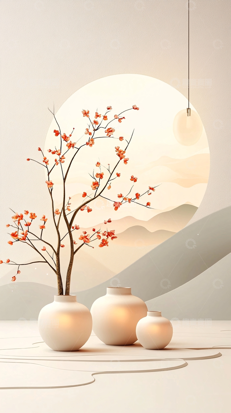 高清大图下载【趣麦麦图】简约现代花瓶插花装饰背景图