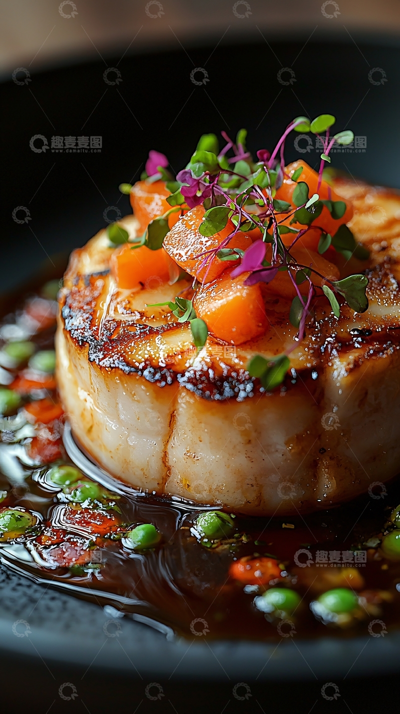 高清大图下载【趣麦麦图】香煎海鲜配蔬菜装饰