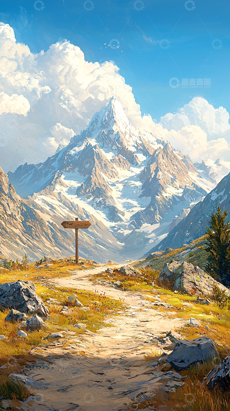 高清大图下载【趣麦麦图】雪山小径自然风光
