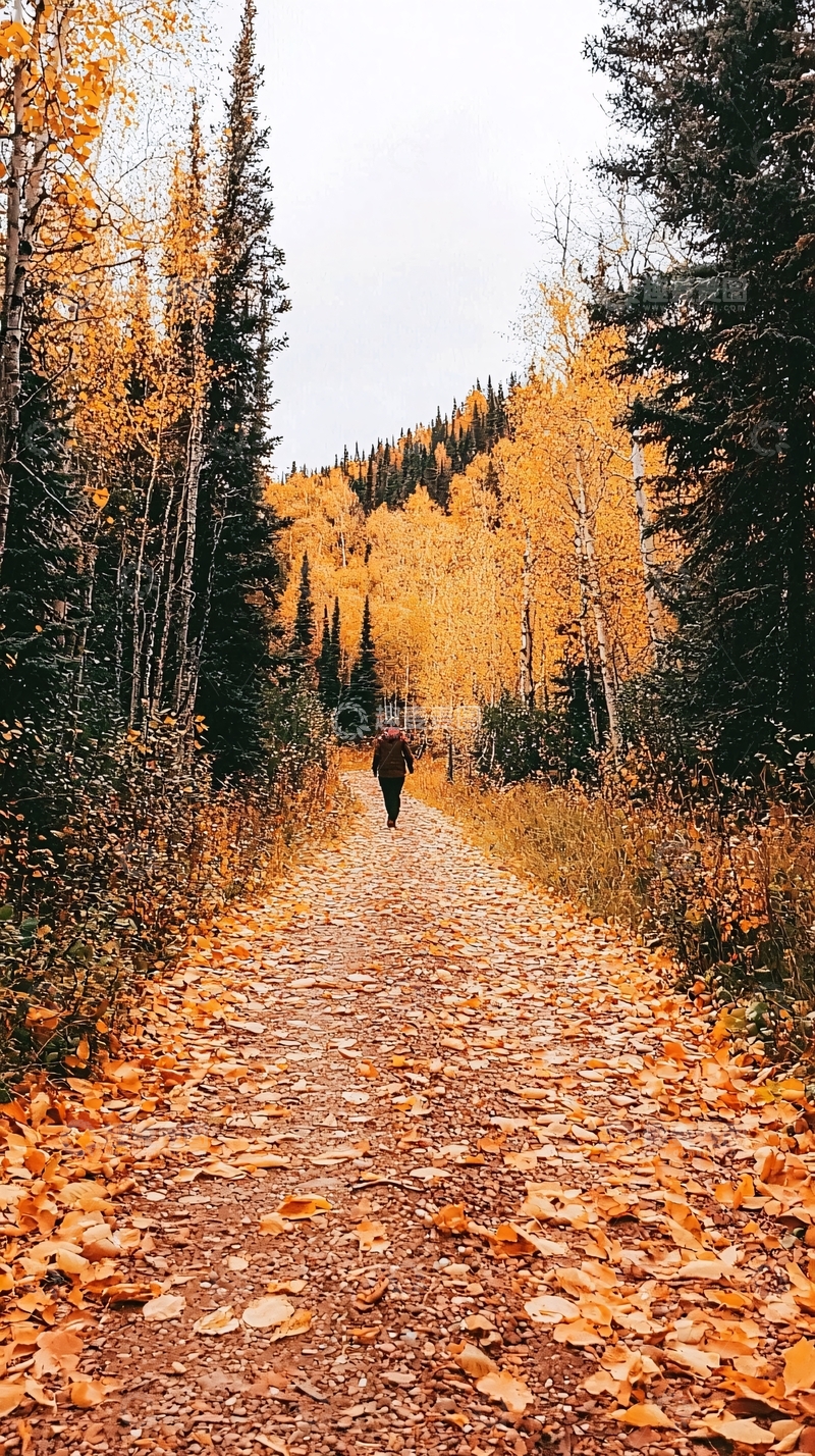 高清大图下载【趣麦麦图】秋日森林小径徒步