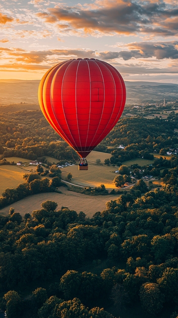 热气球日落乡村风景